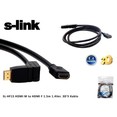 S-Link SL-HF15 Hdmi M To Hdmi F 1.5 1.4 Ver. 3D Kablo